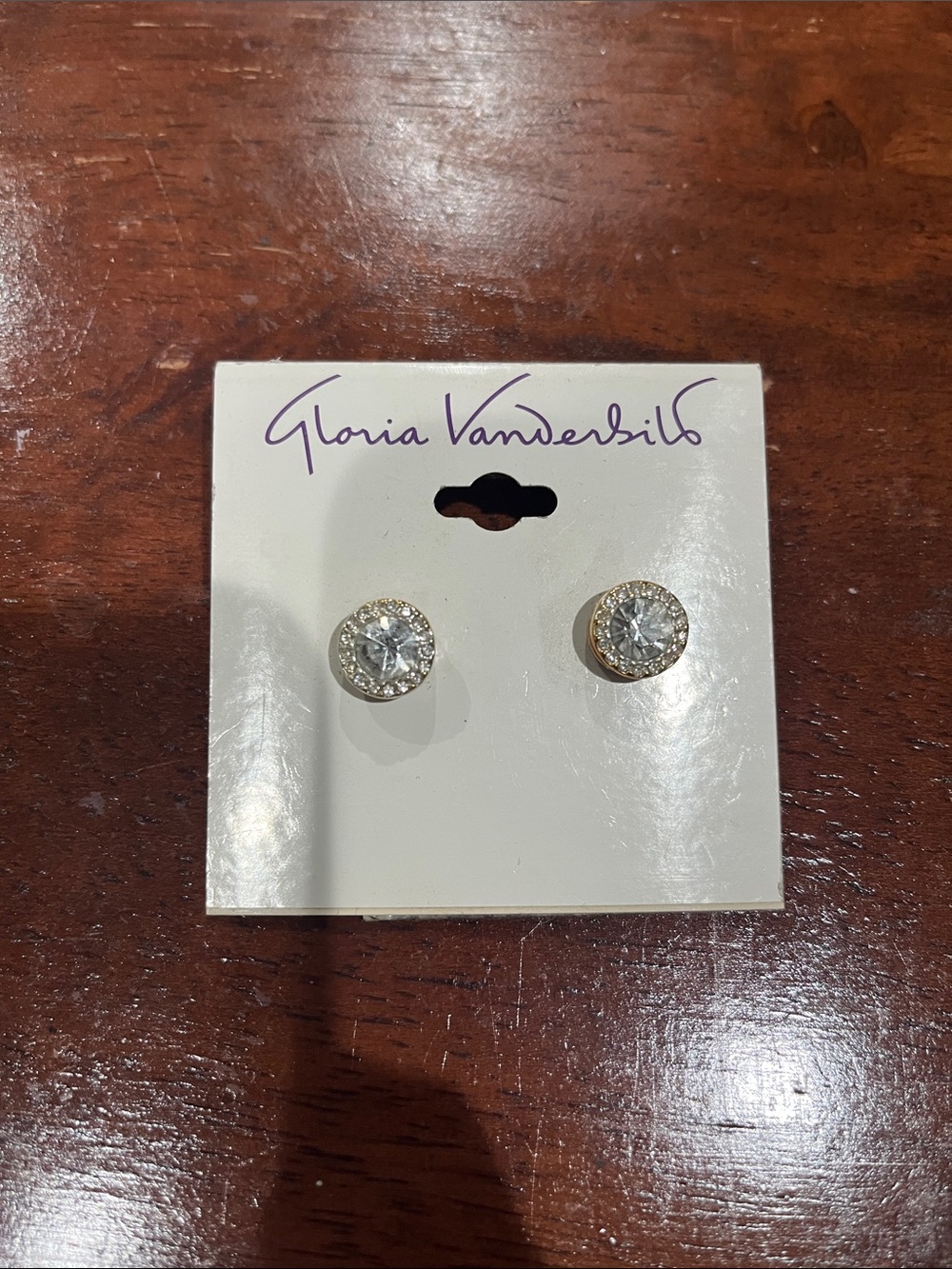 Gloria Vanderbilt Gold and Clear Crystal Halo Stud Earrings